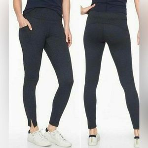 LEGGINGS - Women's Athleta Dark Navy Blue Herringbone Mercer Tights. Size Small.